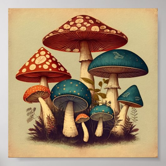 Retro Small paddenstoelen Collectie 4 Poster (Voorkant)