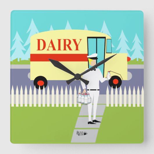 Retro Small Town Milkman Acrylwand Vierkante Klok (Voorkant)