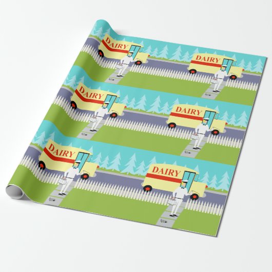 Retro Small Town Milkman Wrapping Paper Cadeaupapier (Uitgerold)