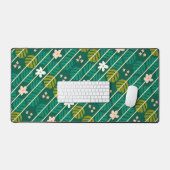 Retro smaragdgroen & roze gestreepte bloem bureaumat (Keyboard & Muis)