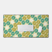 Retro smaragdgroen & roze gestreepte bloem bureaumat (Keyboard & Muis)