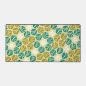 Retro smaragdgroen & roze gestreepte bloem bureaumat (Voorkant)