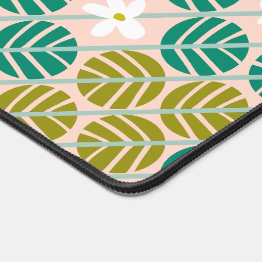 Retro smaragdgroen & roze gestreepte bloem bureaumat (Hoek)