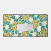 Retro smaragdgroen & roze gestreepte bloem bureaumat (Keyboard & Muis)