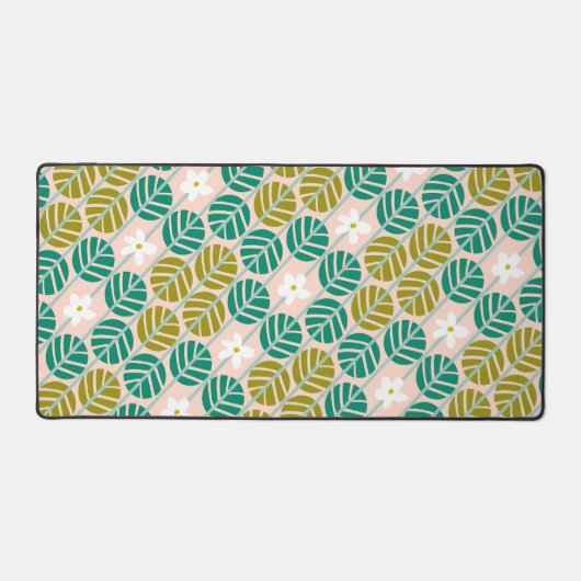 Retro smaragdgroen & roze gestreepte bloem bureaumat (Voorkant)
