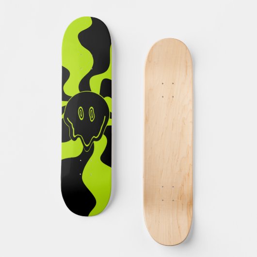 Retro smeltende glimlach in Lime Green en zwart Persoonlijk Skateboard (Voorkant)