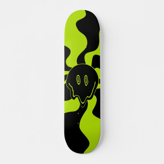 Retro smeltende glimlach in Lime Green en zwart Persoonlijk Skateboard (Voorkant)