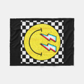 Retro Smile Face Checkered Pattern Preppy Happy Fa Fleece Deken (Voorkant (Horizontaal))