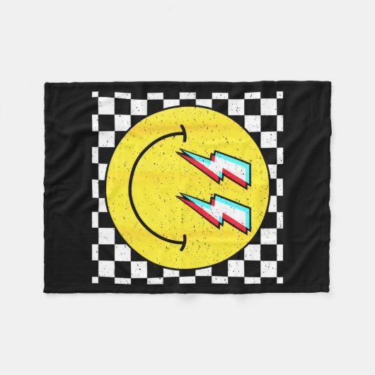 Retro Smile Face Checkered Pattern Preppy Happy Fa Fleece Deken (Voorkant (Horizontaal))