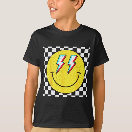 Retro Smile Face Checkered Pattern Preppy Happy Fa T-shirt (Voorkant)