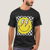 Retro Smile Face Checkered Pattern Preppy Happy Fa T-shirt (Voorkant)