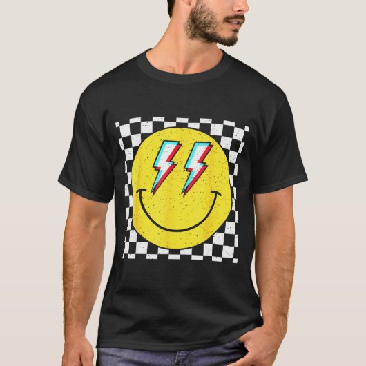 Retro Smile Face Checkered Pattern Preppy Happy Fa T-shirt (Voorkant)