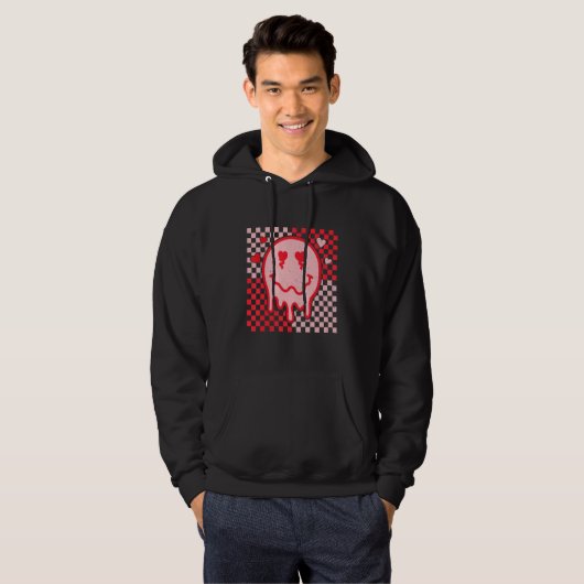 Retro Smile Face Checkered Valentine Heart Valenti Hoodie (Voorkant volledig)