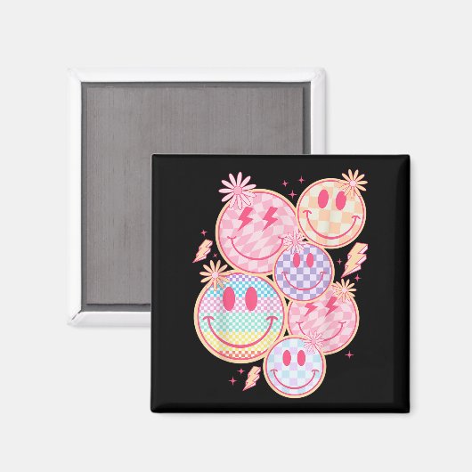 Retro Smile Face Flower Happy Face Checkered Patte Magneet (Voorkant / Achterkant)