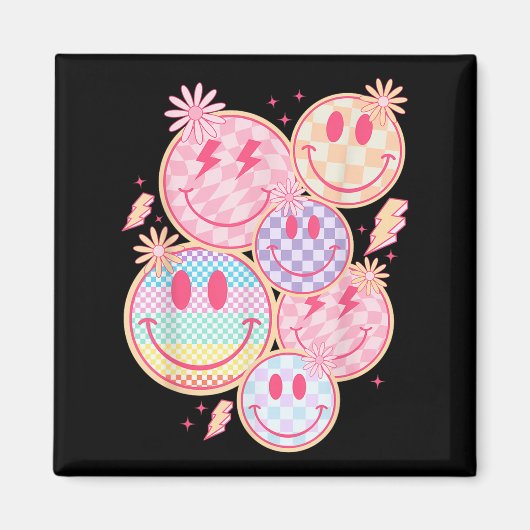 Retro Smile Face Flower Happy Face Checkered Patte Magneet (Voorkant)