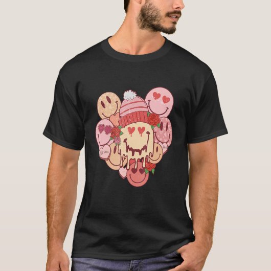 Retro Smile Face Groovy Valentijn Heart Valentijns T-shirt (Voorkant)