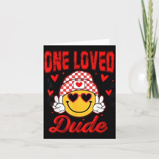 Retro Smile Face One Loved Dude Valentines Day Men Kaart (Voorkant)