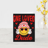 Retro Smile Face One Loved Dude Valentines Day Men Kaart (Gele Bloem)
