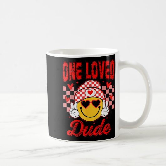 Retro Smile Face One Loved Dude Valentines Day Men Koffiemok (Rechts)