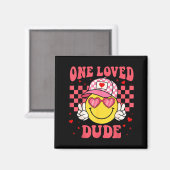 Retro Smile Face One Loved Dude Valentines Day Men Magneet (Voorkant / Achterkant)