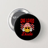 Retro Smile Face One Loved Dude Valentines Day Men Ronde Button 5,7 Cm (Voorkant /achterkant)