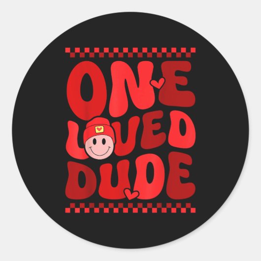 Retro Smile Face One Loved Dude Valentines Day Men Ronde Sticker (Voorkant)