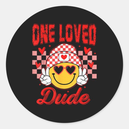 Retro Smile Face One Loved Dude Valentines Day Men Ronde Sticker (Voorkant)