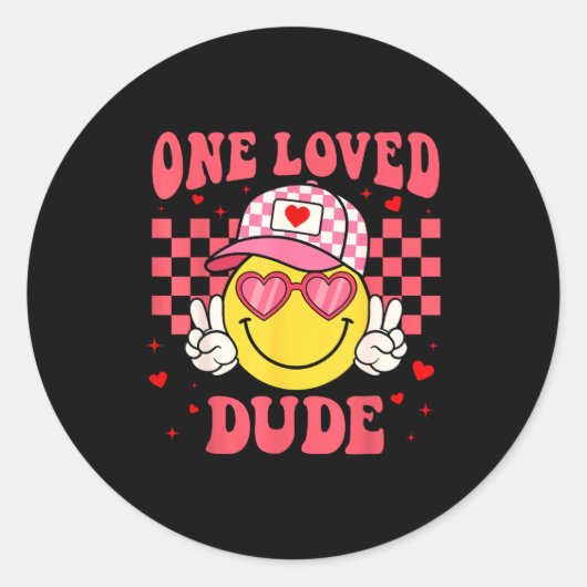 Retro Smile Face One Loved Dude Valentines Day Men Ronde Sticker (Voorkant)