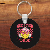 Retro Smile Face One Loved Dude Valentines Day Men Sleutelhanger (Voorkant)