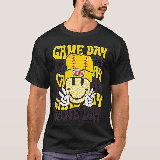 Retro Smile Face Softball Game Day Vibes Softball T-shirt (Voorkant)