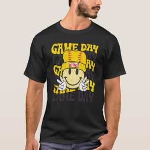 Retro Smile Face Softball Game Day Vibes Softball T-shirt