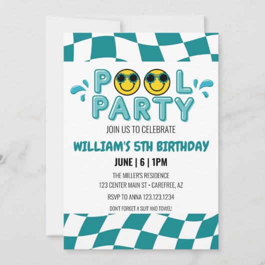 RETRO SMILE GEZICHT ZWEMBAD FEEST VERJAARDAG KAART (Voorkant)