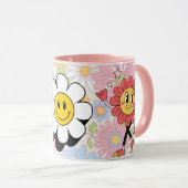 Retro Smile Mok Funny Smiley Gezicht Cool Ontwerp (Voorkant rechts)