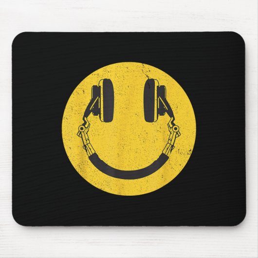 Retro Smile Muziek Gezicht Hoofdtelefoon 90s Manne Muismat (Voorkant)