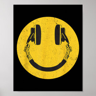 Retro Smile Muziek Gezicht Hoofdtelefoon 90s Manne Poster