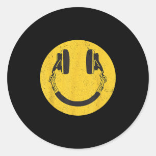 Retro Smile Muziek Gezicht Hoofdtelefoon 90s Manne Ronde Sticker