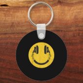 Retro Smile Muziek Gezicht Hoofdtelefoon 90s Manne Sleutelhanger (Voorkant)