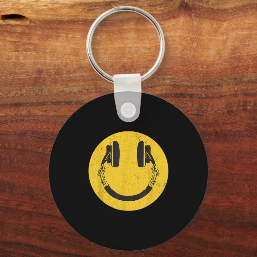 Retro Smile Muziek Gezicht Hoofdtelefoon 90s Manne Sleutelhanger (Voorkant)