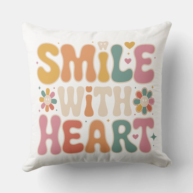 Retro 'Smile With Heart' Worpillow - Groovy Den Kussen (Achterkant)