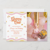 Retro Smiles Groovy Een Eerste Verjaardag Foto Kaart (Voorkant)