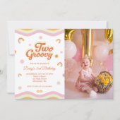 Retro Smiles Twee Groovy 2e Verjaardag Foto Kaart (Voorkant)