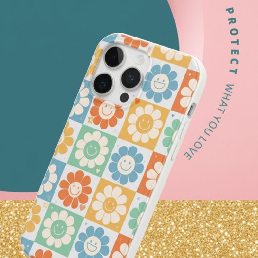 Retro Smiley Daisy Flowers Kleurrijke Patroon iPho Case-Mate iPhone Case