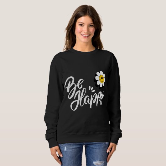Retro Smiley Daisy - Just Be Happy Flower Power  Trui (Voorkant volledig)