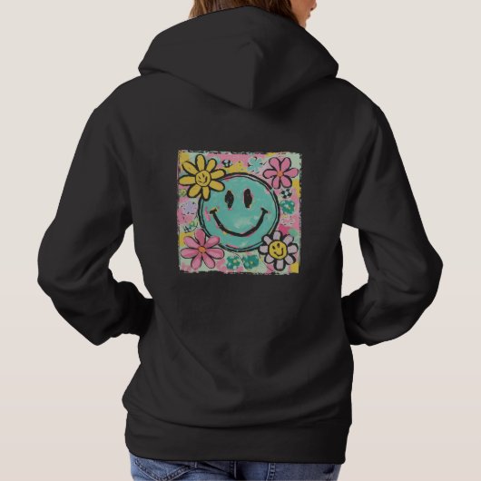 Retro Smiley Face Bloem Hoodie (Achterkant)