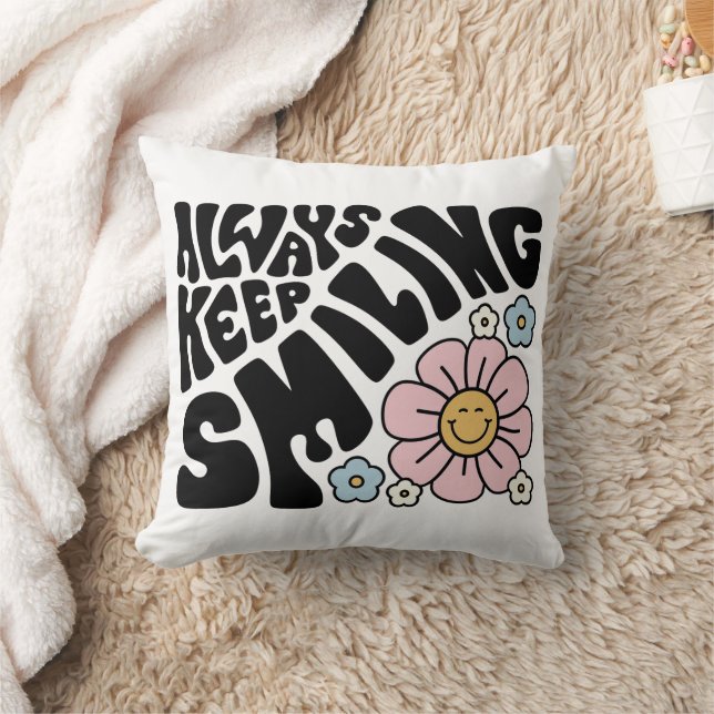 Retro Smiley Face Flower Positive Quote Kussen (Deken)
