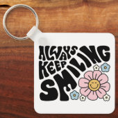 Retro Smiley Face Flower Positive Quote Sleutelhanger (Voorkant)