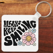 Retro Smiley Face Flower Positive Quote Sleutelhanger (Achterkant)