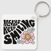 Retro Smiley Face Flower Positive Quote Sleutelhanger (Achterkant)