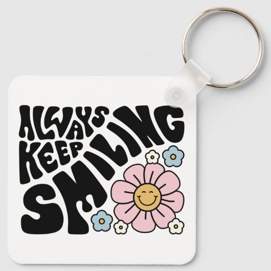Retro Smiley Face Flower Positive Quote Sleutelhanger (Achterkant)
