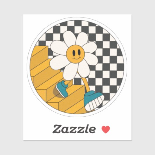 Retro Smiley Face Flower Sticker (Vel)